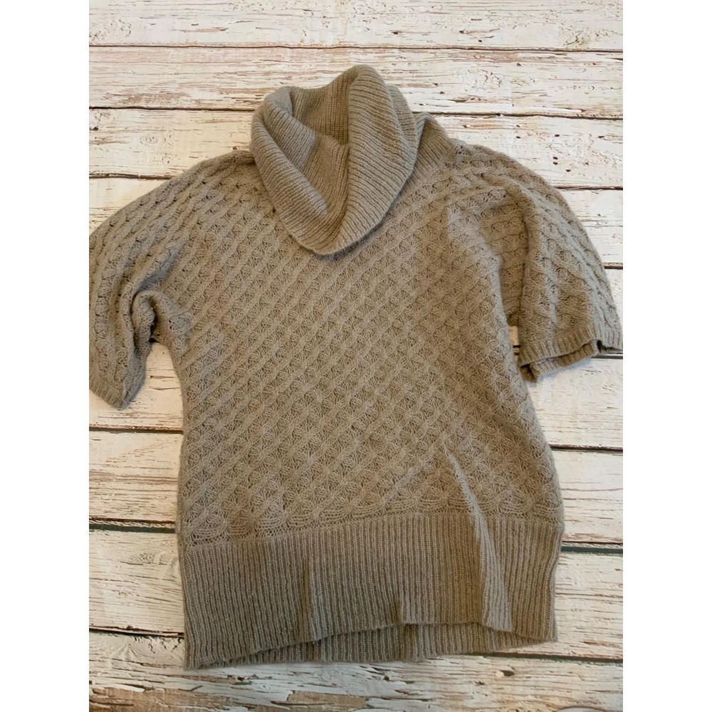 Old Navy Womens Cowl Neck Cable Knit Sweater Short Sleeve Tan Oatmeal Size M